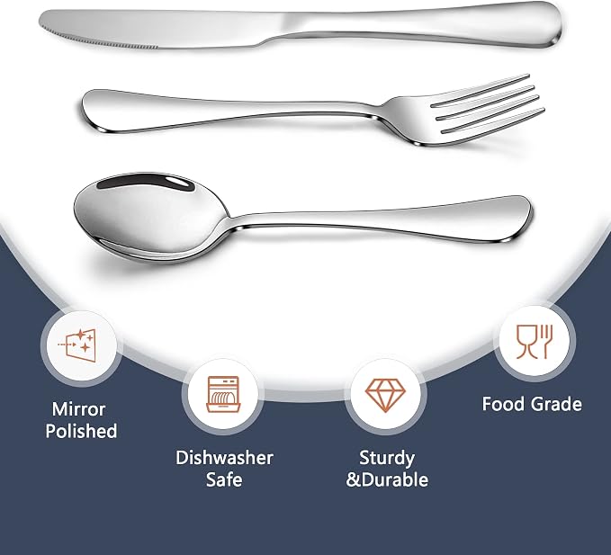 Silverware Set,SANTUO Stainless Steel Knives Spoon Forks Set for Home, Kitchen and Restaurant, Mirror Polished& Dishwasher Safe (18pcs Silverware set) - Image 3