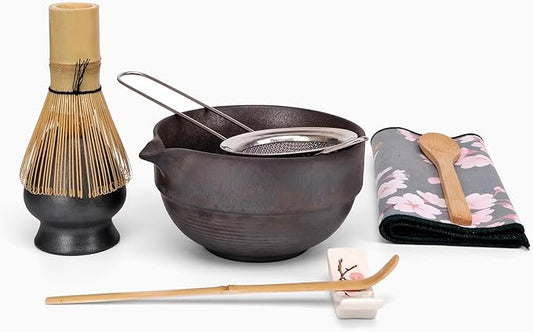 Joyscale Matcha Whisk Set, Matcha Set Whisk And Bowl, 8 Pcs Matcha Kit Set(Retro Design), 16 OZ, Japanese Matcha Tea Set, Matcha Making Kit Gifts for Tea Lovers(Bronze)