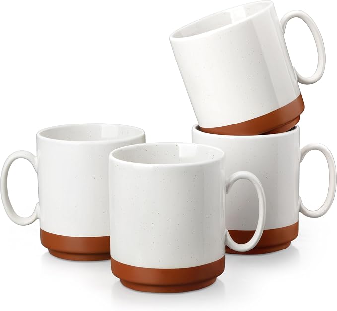 MALACASA 16oz Ceramic Coffee Mugs Set of 4, Stackable Coffee Cups with Straight-Sided Design, Mugs for Coffee, Latte, Tea, Hot Chocolate, Cappuccino and Cocoa, Microwave & Dishwasher Safe, Khaki White by MALACASA