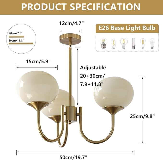 Brass 3 Light Chandelier Gold Sputnik Ceiling Light Fixture Vintage Yellow Glass Pendant Light Mid Century Modern Dining Room Chandelier - Image 2