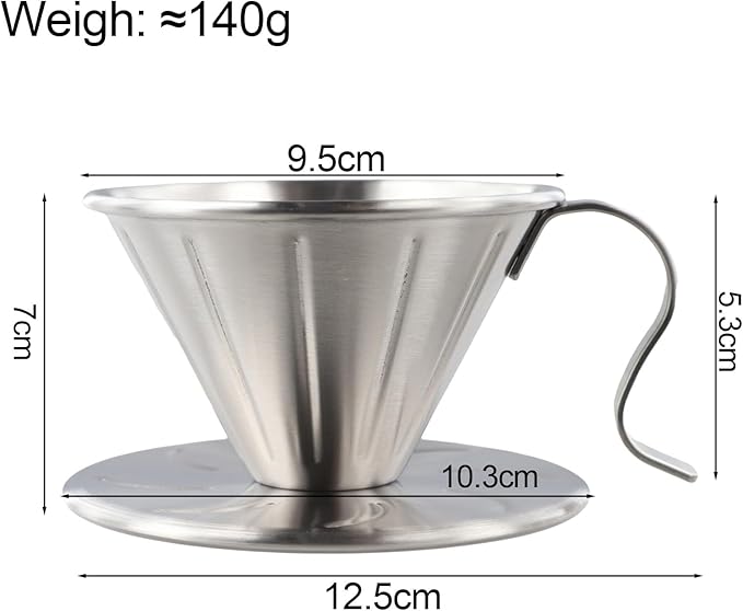 Stainless Steel Coffee Dripper with Holder,304 Food-Grade Filter Cup for Pour Over Brewing,for Standard Filter Papers,for Most Mugs Jugs,Ergonomic Handle for Easy Pouring,Dishwasher Safe,Sil