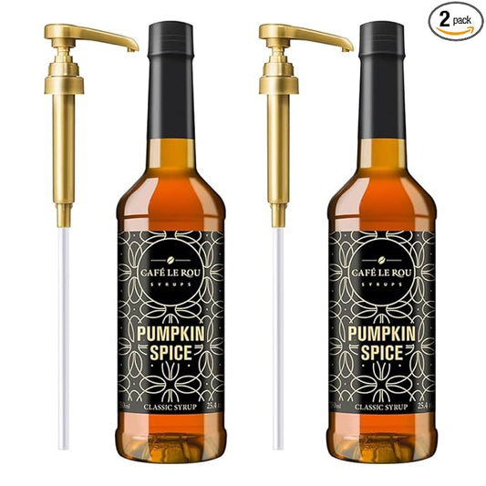 "NEW" Café Le Rou Pumpkin Spice Coffee Syrup (25.4oz) 2-pack *includes 2 Syrup Dispensers*Flavoring Syrup for Coffee, Tea and Espresso