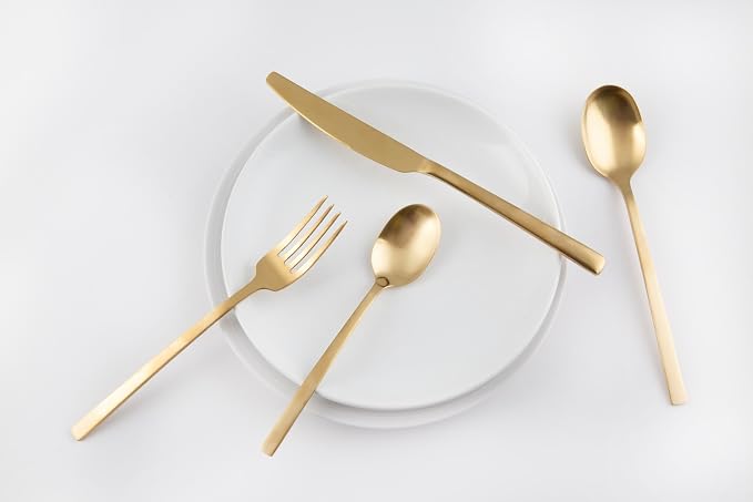 Cambridge Silverware Set, Beacon Gold Satin 16-Piece Flatware Set, Service For 4, 18/0 Stainless Steel, Dishwasher Safe, Flatware Cutlery Sets, Utensils, Knives Spoons and Forks (Gold, 16 Pieces) - Image 4