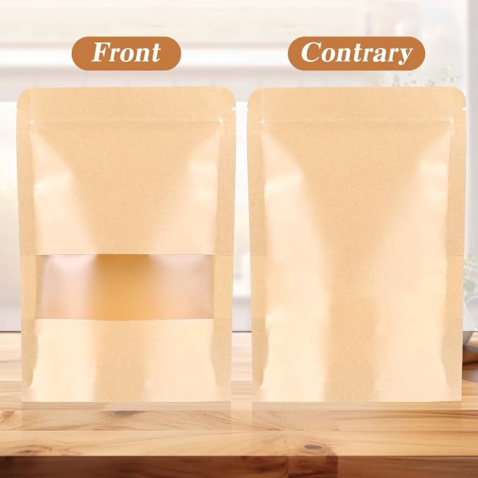 100 PCS Resealable bags, 5.5" x 7.9" Stand Up Paper Bags with Matte Window, Food Storage Bag for Packaging Products, Reusable, Sealable - Image 4