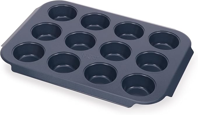 Joseph Joseph Nest™ Bake 12-Cup Non-Stick Muffin Tray, Carbon Steel, Easy-Pull Handles, Stackable, Space-Saving Design, 10-Year Guarantee by Unknown