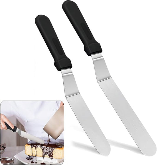 6"+8"Angled Icing Spatula, Lmoszuak Professional food grade stainless steel cake spatula,with Sturdy & Durable Handle Cake Decorating Spatula,Frosting smoother spatulas, for cake decorating,Baking