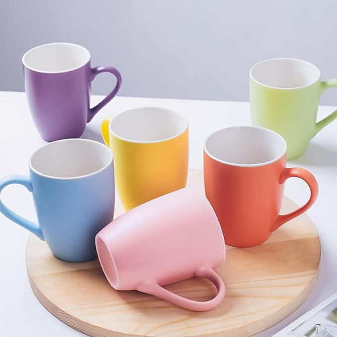 Coffee Mugs Set of 6, 12oz Ceramic Coffee Mugs with Handle, Colorful Matte Porcelain Coffee Mug for Latte, Tea, Cocoa, Cappuccino, Cups for Women Men for Home Restaurant Mug(Multicolour) by Unknown