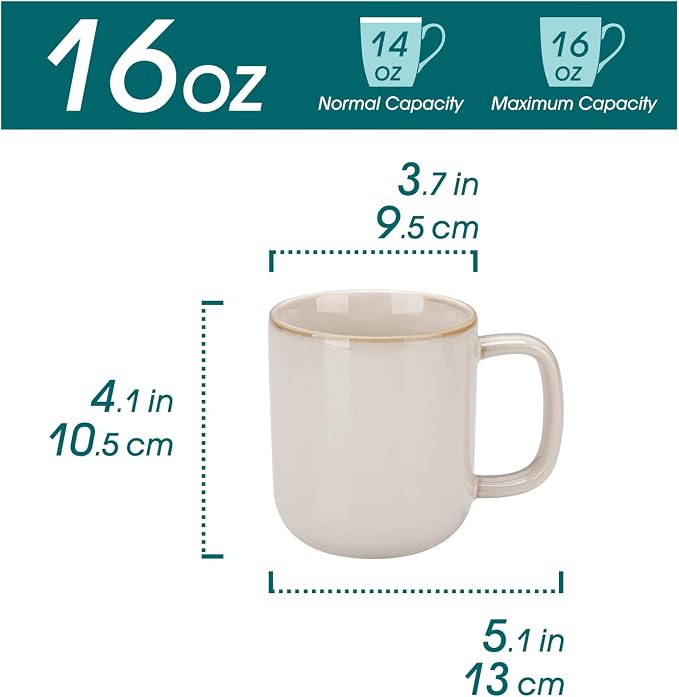 vancasso 16 oz Coffee Mugs Set of 6, Large Ceramic Mug with Handle, Unique Glaze Coffee Cups for Latte, Cappuccino & Hot Cocoa, Dishwasher & Microwave Safe, Beige, Series PLAYA - Image 2