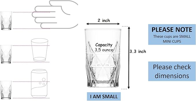 BOHEM'S Small Juice Glasses, Mini Clear Glass Cups Tumblers, Drinking Glassware for Orange Juice, Water, Milk, Coffee, Perfect for Tasting and Small Portions, Set of 6, (3.6 oz) - Image 6