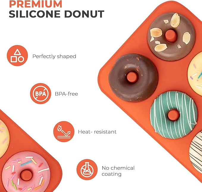 ABAM Premium Silicone 3.5 inch Donut Pan 2-Pack of Trays Non-Stick Food Grade Silicone baking mold with 12 Doughnut Molds or Bagel & Cake Making Tray perfect for Microwave, Freezer & Dishwasher safe