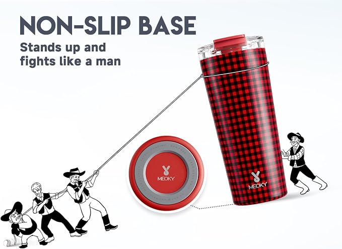 Meoky 24 oz Insulated Travel Coffee Mug: Leak Proof Lid, Crimson Plaid | Stainless Steel Coffee Tumbler, Keeps Hot for 8 Hours or Cold for 24 Hours, Fits in Car Cup Holder, BPA Free - Image 8