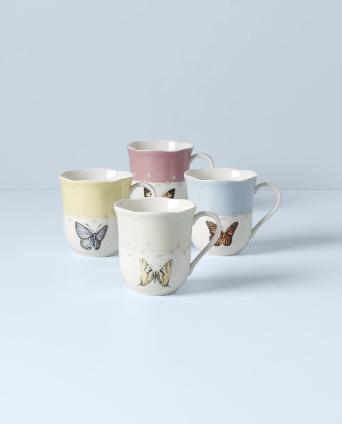 Lenox Coffee Mug Set, Butterfly Meadow Colors 4-Piece Mug Set, Service for 4, White Porcelain Mugs, 10 Oz Capacity, Microwave & Dishwasher Safe, Ceramic Mugs, Coffee Cups, Tea Cup (Assorted, 4 Piece) - Image 2