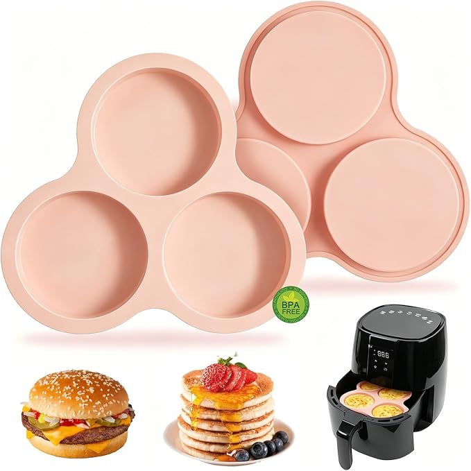 2 Pack 4 Inch Air Fryer Silicone Egg Molds Food Grade Non-Stick Heat Resistant Reusable Jumbo Round Muffin Pans for Egg Bites Breakfast Sandwiches Hamburger Buns Tart Pancake Baking by keliwa