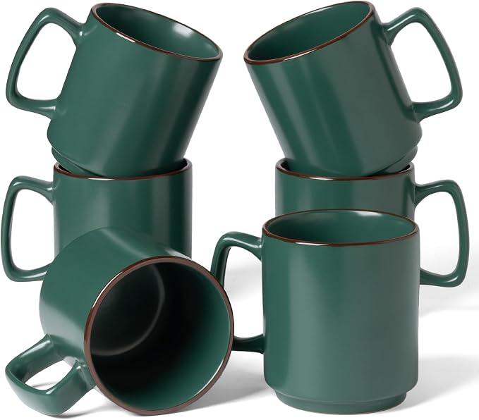 famiware Coffee Mugs Set of 6, Nebula 14oz Coffee Mugs, Ceramic Cup Set with Handle for Latte, Tea, Milk, Cappuccino, Cocoa, Dark Green by Famiware
