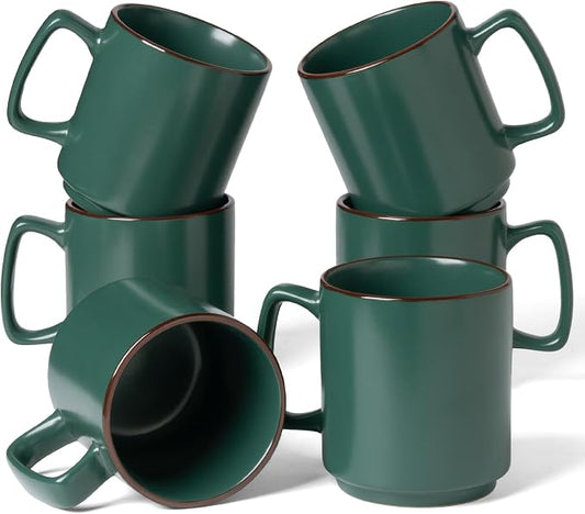 famiware Coffee Mugs Set of 6, Nebula 14oz Coffee Mugs, Ceramic Cup Set with Handle for Latte, Tea, Milk, Cappuccino, Cocoa, Dark Green by Famiware