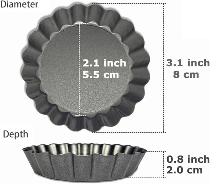 6PCS Removable Bottom Tart Pan Set, Carbon Steel, Non Stick Coating, 8cm Dia x 2cm H, for Quiche, Pie, Pizza Baking - Image 7