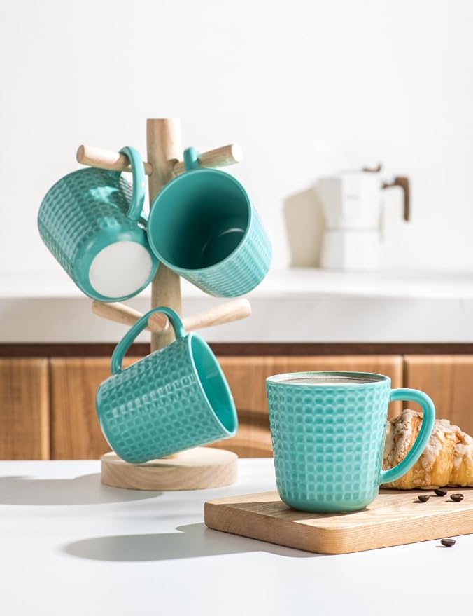 15 oz Ceramic Coffee Mugs Set of 4, Waffle Embossed Coffee Mug, Turquoise | Coffee Cups with Handle for Latte Cappuccino Tea Stoneware Mugs Set Housewarming Wedding Gift, Microwave & Dishwasher Safe - Image 8
