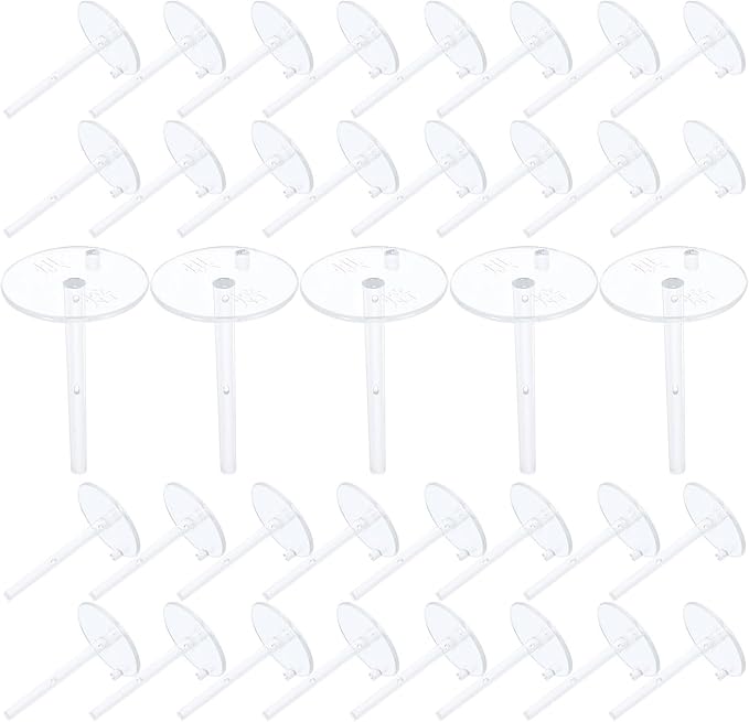 BESTOYARD 100Pcs Transparent Plastic Cake Nail Doll Decoration Holders with Glue for Baby Shower Birthday Anniversary DIY Baking Decorating Support Kit and Piping Tip Organizer Storage