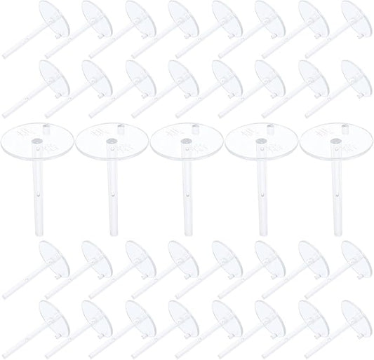 BESTOYARD 100Pcs Transparent Plastic Cake Nail Doll Decoration Holders with Glue for Baby Shower Birthday Anniversary DIY Baking Decorating Support Kit and Piping Tip Organizer Storage
