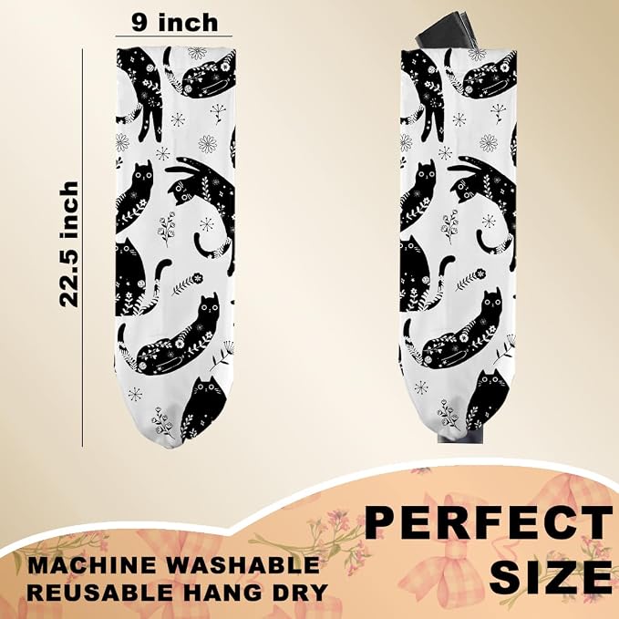 Black White Floral Cat Plastic Bag Holder, Wall Mount Grocery Bag Holder | Plastic Bags Storage, Vibrant Cats Reusable Grocery Bags Storage Dispenser for Home Kitchen Decor, Cat Lover Gifts for Women - Image 2