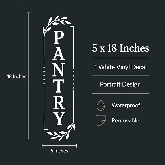 Pantry Door Farmhouse Vinyl Decal: White 5 x 18 Inches | Vertical White Pantry Lettering For Glass Doors With Waterproof Removable No Residue Vinyl - Image 5