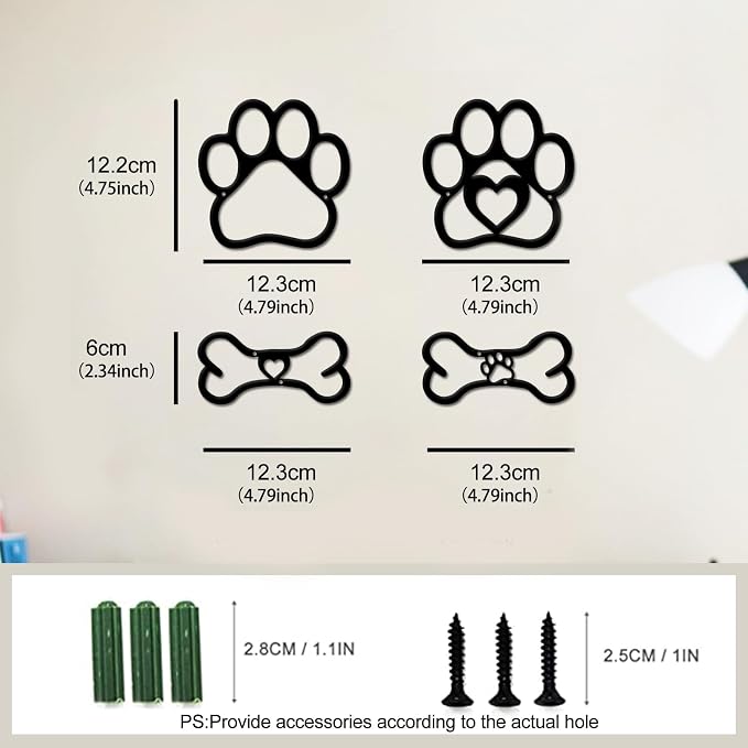 4 PCS Dog Wall Art - Paw & Bone Decor for Dog Lovers' Home - Image 2
