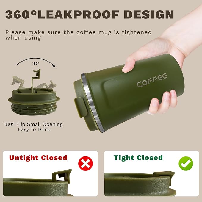 SPLMIFA Travel Coffee Mugs Leak-Proof, Reusable Coffee Cups with Lids, Stainless Steel Vacuum Insulated Coffee Tumblers, Thermal Insulation Cups for Men and Women Hot & Cold Drinks(2nd-Green, 17OZ) - Image 5