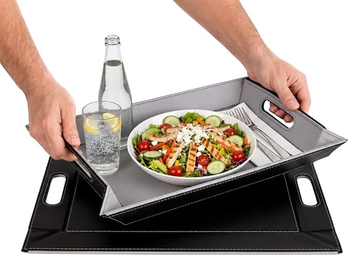 2-in-1 Serving Tray & Placemat | Faux Leather & Reversible | Lays Flat as a Placemat or Folds into an Ottoman Food Tray, Easy to Clean by FREEFORM