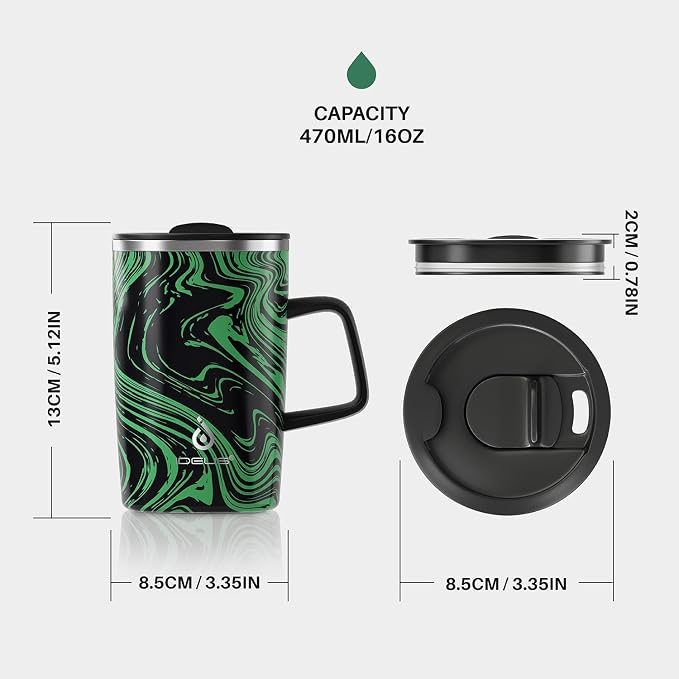 Ideus 16 oz Insulated Stainless Steel Coffee Mug with Lid, Green Zebra | Perfect for home, office, or daily use| Easy to clean wide mouth| Sweat-proof| On the go - Image 6