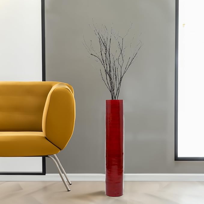 30-Inch-Tall Decorative Contemporary Bamboo Display Floor Vase - Cylinder Shape - Stylish Home Decor Accent - Modern Tall Vase for Living Room, Entryway, or Dining Room Decor, Red - Image 6