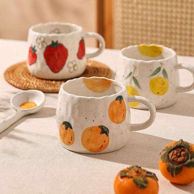 Coffee Mug 12oz Summer Cute Ceramic Cup with Handpainted Fruit Pattern, Lemon Tea Cup Gift for Coffee Lover, Birthday Gift for Latte Milk - Image 4