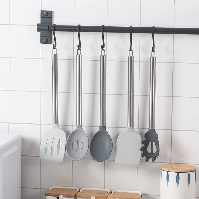 COOK WITH COLOR Silicone Cooking Utensils, Kitchen Utensil Set, Easy to Clean Silicone Kitchen Utensils, Cooking Utensils for Nonstick Cookware, Kitchen Gadgets Set, 5 Pieces, Grey Ombre - Image 7