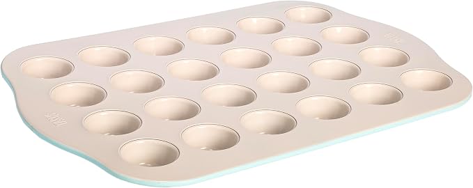 Tasty Clean Ceramic 24-Cup Mini Muffin Pan, Durable Aluminized Steel for Professional Results, Clean Ceramic Nonstick Coating, Oven Safe to 425°F, Dishwasher Safe, Aqua by Tasty