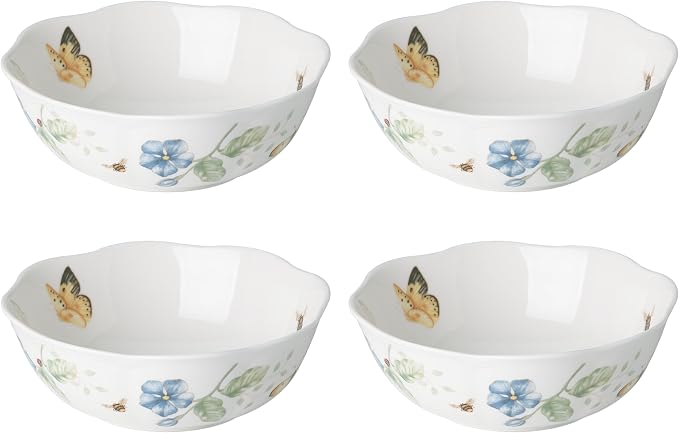 Lenox Dinnerware Sets, Butterfly Meadow 4-Piece All-Purpose Bowls Set, 20 Oz Capacity, 2.3 x 6.25-Inch, Service For 4, Porcelain Bowls, Microwave And Dishwasher Safe, Dishes (White, 4 Pieces) by Lenox