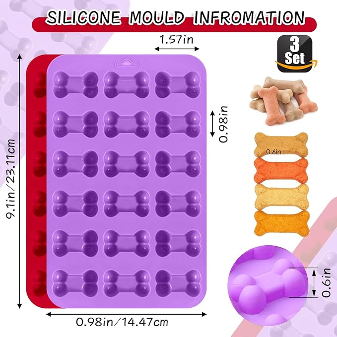 Silicone Ice Molds Trays with Puppy Dog Paw and Bone Shape,Non-Stick Food Grade Silicone Molds for Chocolate, Candy, Jelly - Blue, Red, Purple