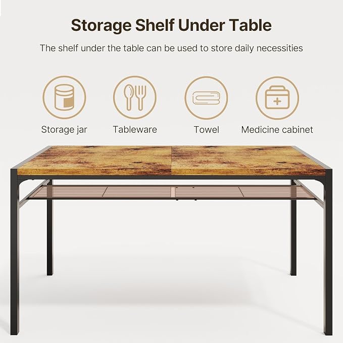 Gizoon 7-Piece Dining Table Set for 6, Kitchen Table with Chairs Rustic | Spacious rustic 6-person dining set with under-table storage rack. Ergonomic chairs slide under table to maximize space. - Image 6