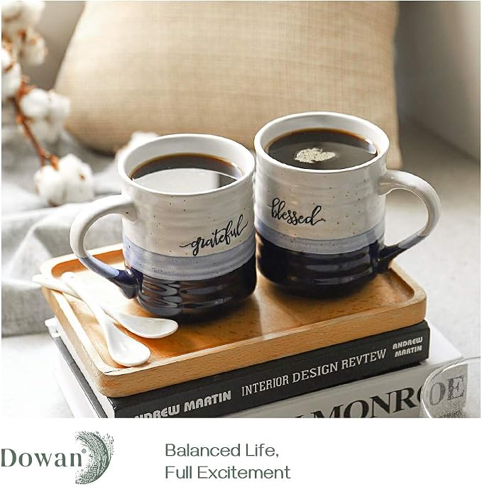 DOWAN 20 oz Coffee Mugs, Large Mugs with Word Blessed Grateful, Porcelain Coffee Cup, Thank You Gifts for Mom Dad, Set of 2 - Image 7