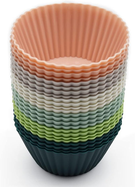 Reusable Silicone Cupcake Baking Cups 24 Pack, 2.75 inch Silicone Baking Cups, Non-stick Muffin Cupcake Liners for Party Halloween Christmas, Easy Clean Pastry Muffin Molds（Multicolor）