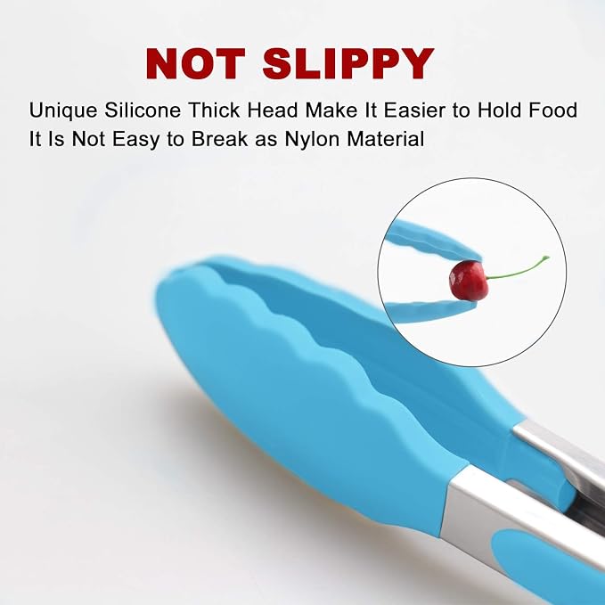 2 Pack Silicone Kitchen Tongs – 9" & 12" Set, Heat Resistant up to 500°F, Non‑Stick Cookware Safe, Wavy Silicone Tips, BPA Free, Locking Clip & Hanging Loop, Blue - Image 2