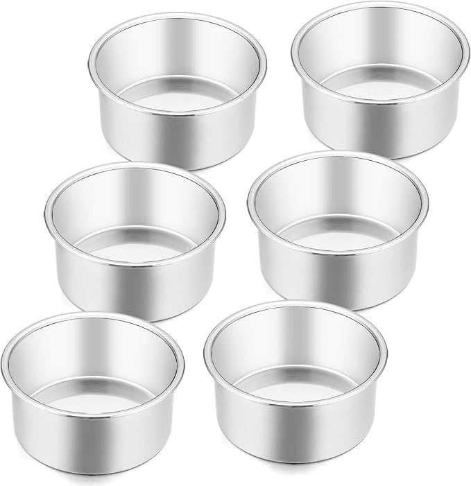 E-far 4 Inch Small Cake Pan Set of 6, Stainless Steel Mini Round Smash Cake Baking Pans Tins, Non-Toxic & Healthy, Mirror Finish & Dishwasher Safe by E-far