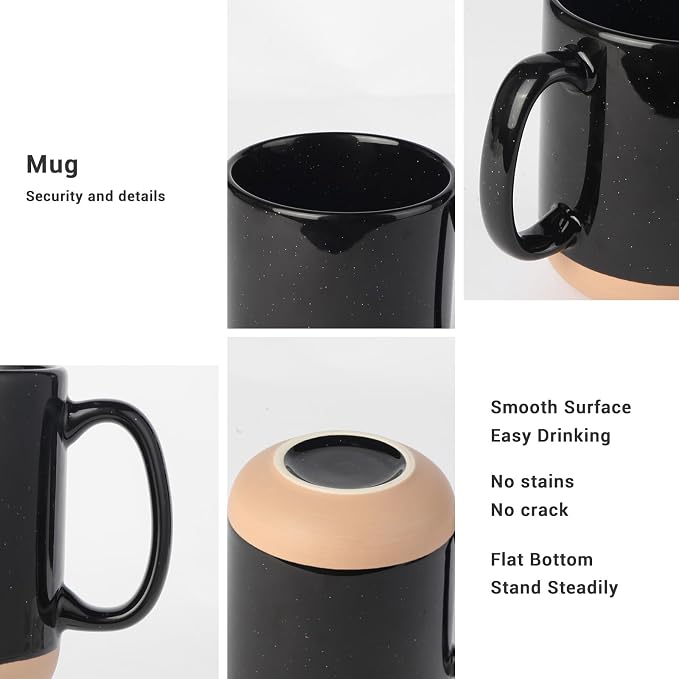 harebe 20 OZ Large Coffee Mug, Ceramic Tea Cup for Office and Home, Big Capacity with Handle, Microwave & Dishwasher Safe Cups for Men Women Mug Lovers, Black - Image 4