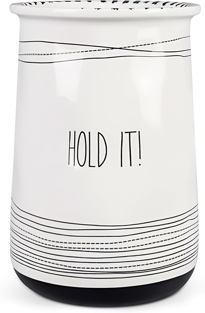 Young's Inc Ceramic Farmhouse Utensil Holder for Kitchen Counter, Black and White Farmhouse Décor Utensil Crock, 4” Diameter Kitchen Utensil Holder 20142 by YoungsInc