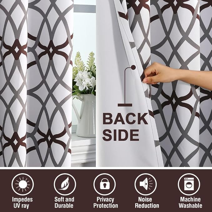 H.VERSAILTEX Blackout Curtains 84 inch Length 2 Panels Set Thermal Curtains & Drapes Window Treatment Noise Reducing Geometric Modern Grommet Living Room Curtains for Bedroom - Brown and Gray - Image 4