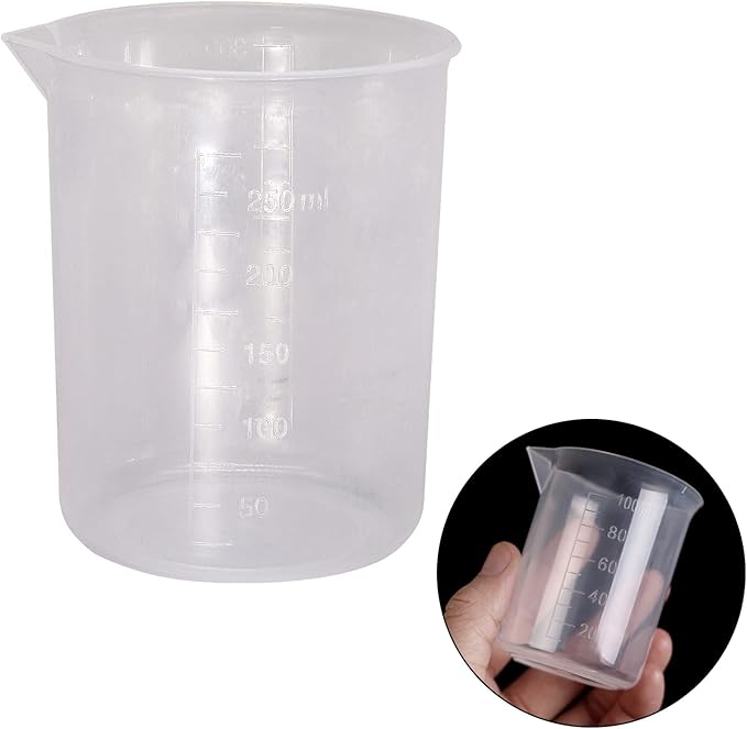 Waziaqoc 250ml-300ml Plastic Graduated Beaker (3 Pack), Transparent PP Measuring Cup Mixing Cup for Kitchen Lab