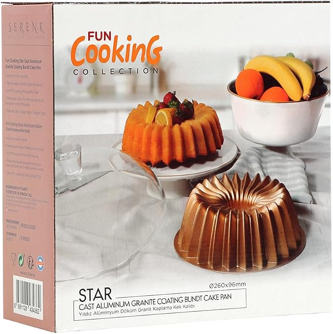 serenk Fun Cooking Star Cake Pan, Die Cast Coating with Elegant Pattern, Nonstick Bakeware, Cake Mould for Professional Taste, 10.2”, Round, Yellow | With A+ non-stick granite coating, die-cast aluminium, yellow, diameter 26 cm, made in Türkiye - Image 9
