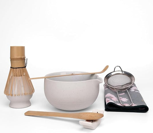 Joyscale Matcha Whisk Set, Matcha Set Whisk And Bowl, 8 Pcs Matcha Kit Set(Ancient Kiln Design), 14 OZ, Japanese Matcha Tea Set, Matcha Making Kit Gifts for Tea Lovers(White)