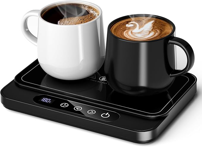 Misby Coffee Mug Warmer, 50W Large Heating Panel Mug Warmer with 6-Temp Settings, 8H Auto Shut-Off, 12H Timer, Ultra-Thin Design, Coffee Warmer for Desk, Ideal for Home, Office, and Travel (Black) by Misby