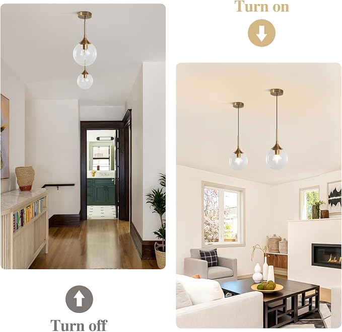 KCO Lighting Brushed Gold Kitchen Pendant Light 7” Modern Clear Glass Globe Pendant Light Brass Dining Room Light Fixture Mid Century Entryway Hanging Light Fixture (2 Pack) - Image 4