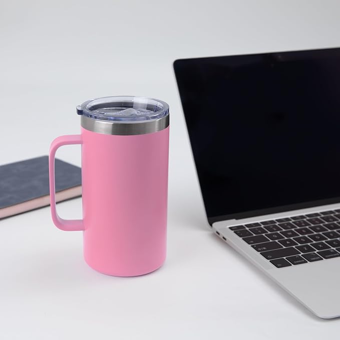 DOMICARE 24oz Mug with Handle and Lid, Stainless Steel Coffee Mug, Reusable Insulated Cup, Travel Mug with Handle, Double Wall Vacuum Coffee Tumbler for Men and Women, Pink, Pack 1 - Image 6