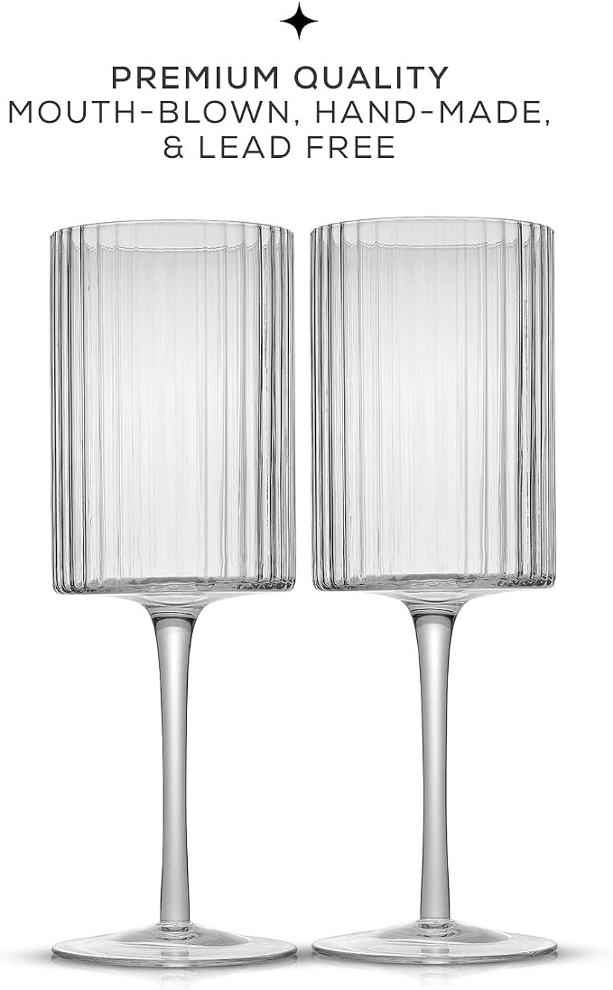 JoyJolt Elle Fluted Wine Glasses, 17.5oz Red Wine Glass Set of 2, Unique Stemmed Glass, Big Long Stem Cocktail Vintage Style Drinking Glasses - Image 2